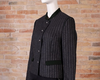 Blazer de lana a rayas vintage Mothwurf, elegante chaqueta austriaca color antracita, chaqueta Trachten de lujo de segunda mano, blazer de mujer a medida