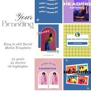 Editable Canva Social Media Templates Instagram Branding Kit Aesthetic Post Layouts Story Highlight Covers For Influencer And Small Business