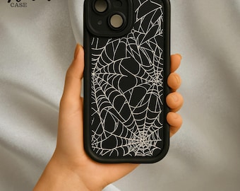 Capa de celular gótica de Halloween, capa com proteção total para lente de câmera com estampa de teia de aranha, capa de celular preta simples e macia à prova de choque, presente para ela