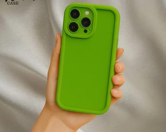 Minimalist Green Phone Case, Shockproof Thick Anti-Fall Protective Cover, Matte Silicone Bumper Case, Durable Slim Design, Green Phone Case