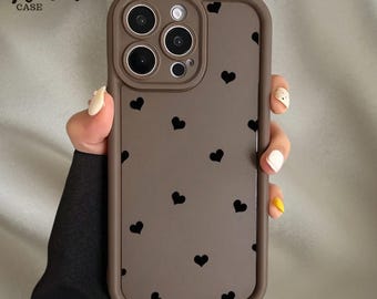 Brown Heart Phone Case, Minimalist Shockproof Tpu Cover, Camera Edge Guard, Cute Aesthetic Phone Protection, Stylish Gift Idea,Gift For Her