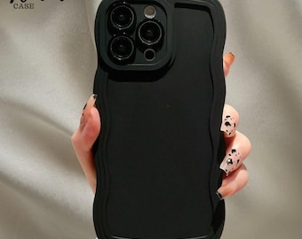 Capa para iPhone preta com borda ondulada fosca, capa de TPU resistente a impactos e quedas, capa protetora minimalista de cor sólida, presente para ela.