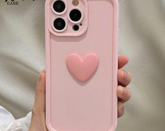 Y2K Rosa Herz Handyhülle, weiches stoßfestes Silikon mit 3D Love Patch, elegante Handyhülle, minimalistische Handyhülle, Geschenk für sie
