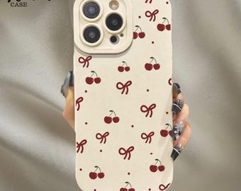 チェリーボウの携帯ケース、ミニマリストなマットなiPhoneカバー、耐衝撃保護ケース、キュートな美的デザイン、トレンディな日常スタイル、彼女へのギフト
