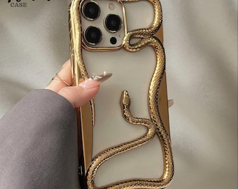 Capa para iPhone com estampa de cobra dourada, em TPU macio com acabamento brilhante e efeito gótico, capa protetora resistente a impactos com design de serpente, presente para ela.