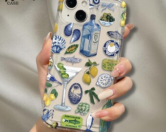 Capa para celular com estampa de limão mediterrâneo, capa com estética litorânea, capa de celular resistente a impactos para o verão, presente para ela.
