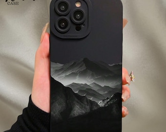 Black Mountain iPhone Case,Matte Protective Cover,Full Wrap Landscape Design,Minimalist Nature Aesthetic,Shockproof Daily Style,Gift for Her