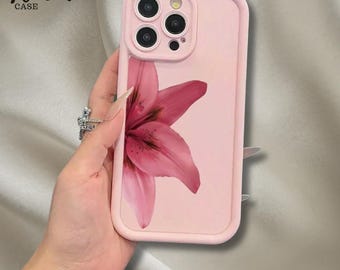 Capa para celular com flor de lírio rosa, capa floral para iPhone, capa protetora de TPU macio, presente para ela