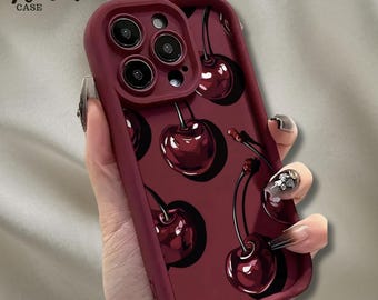 Capinha de celular com estampa de cereja, capinha fofa de cereja vermelha, capinha de celular com estampa de frutas brilhante estilo anos 2000, presente para ela