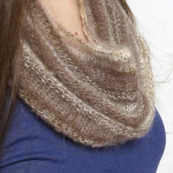 Cream, taupe and gold mohair & silk infinity scarf