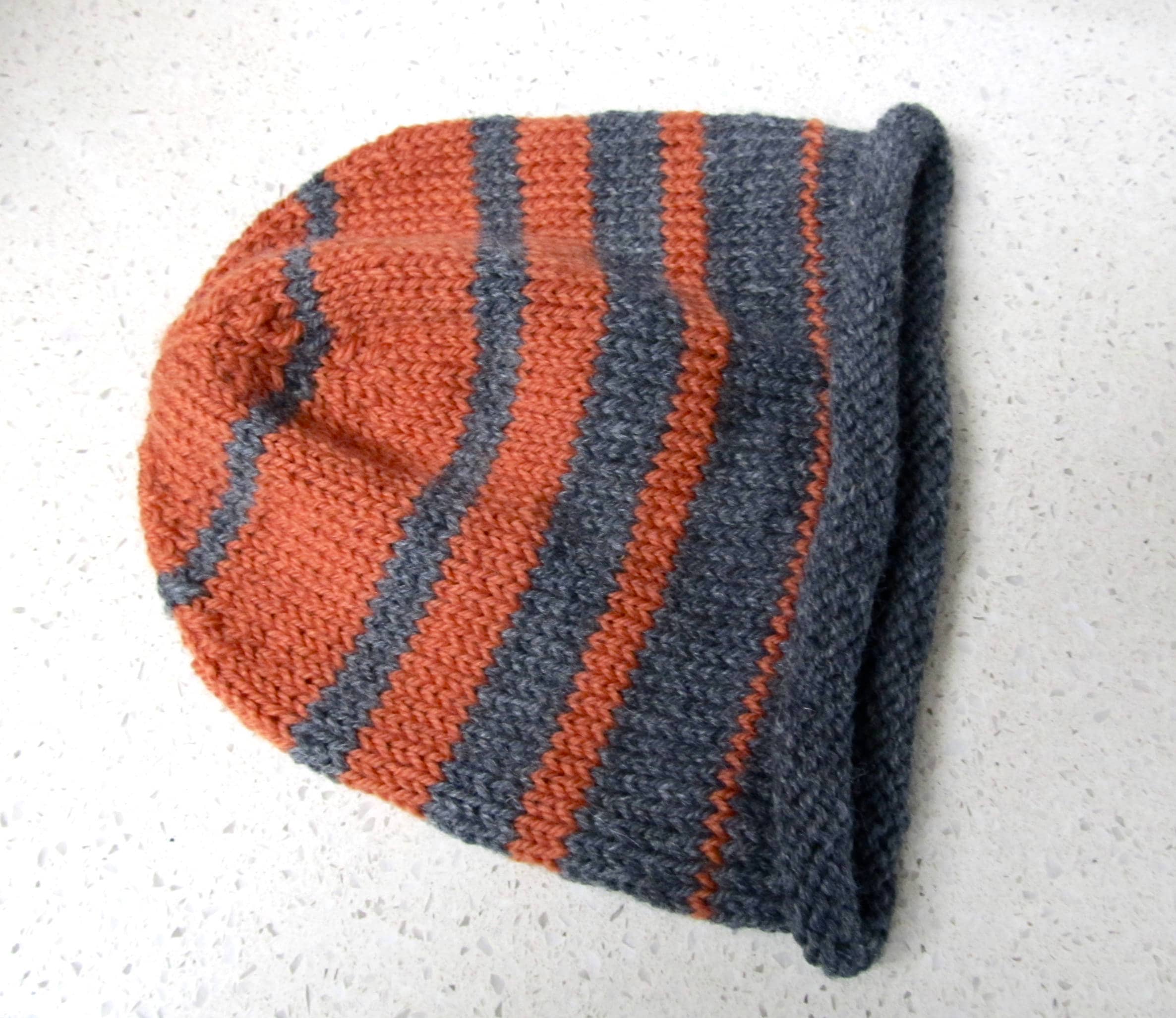 My Orange & Gray Striped Hat Heathered Gray & Orange Wool Striped Beanie - Etsy main image 3