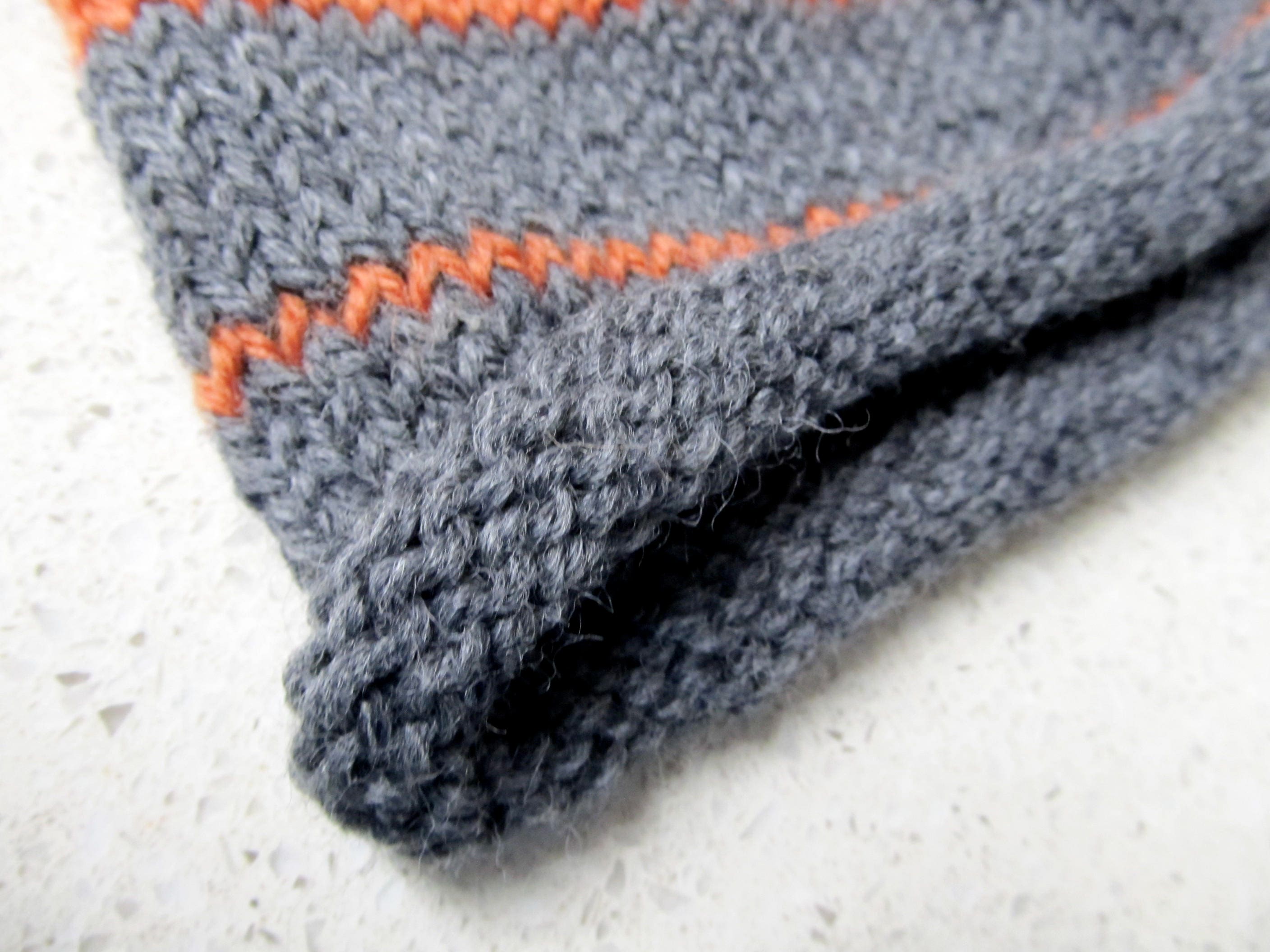 Heathered Gray & Orange Wool Striped Beanie - Etsy display picture 2