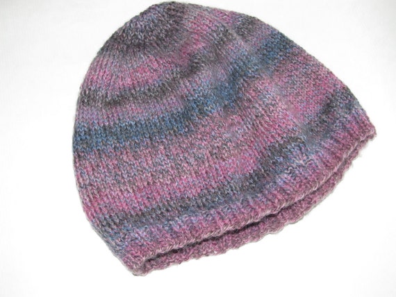 Pink & Blue Multi Colored Beanie Handknit in Sock Yarn - Etsy display picture 1