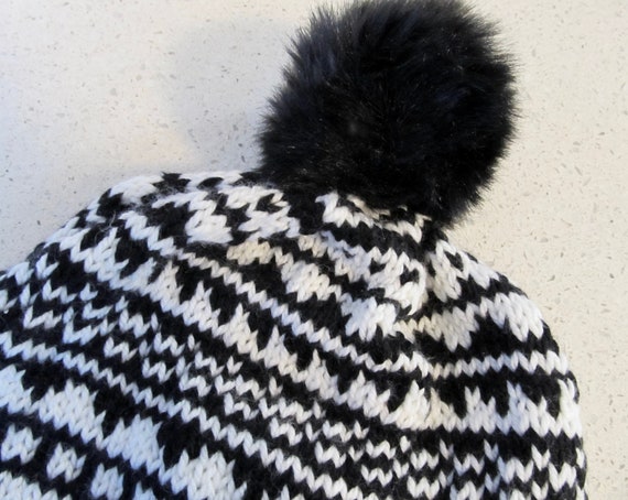 New Custom Designed Cashmere Blend Black Pom Beanie w Black and White Mama Bear. Mama Bear and Baby Bear Matching Beanies With Double Pom  main image 3