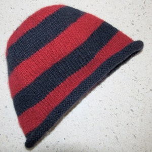100% cashmere baby beanie in red & navy stripes