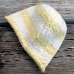 100% cashmere baby beanie in yellow & cream stripes