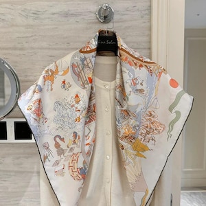Classic Silk Carré -100% Silk -18 Momme Twill Silk-Scarf- 90cm  - Elegant Artisan Accessory -Hand-Rolled Square - Quiet Luxury