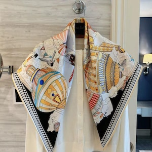 Lenço Clássico de Seda - 100% Seda - Sarja de Seda 18 Momme - 90 cm - Acessório Artesanal Elegante - Quadrado Enrolado à Mão - Luxo Discreto