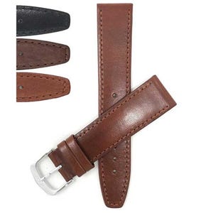 Bandini Classic Flat Leather Watch Band, Stitch, Standard, Extra Long (XL) - 12mm 14mm, 16mm, 18mm, 20mm