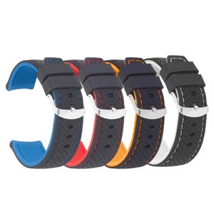 Bandini Soft Rubber Silicone Sports Rally Strap Watch Band, Waterproof - 18mm, 20mm, 22mm, 24mm