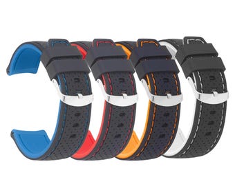 Bandini Soft Rubber Silicone Sports Rally Strap Watch Band, Waterproof - 18mm, 20mm, 22mm, 24mm