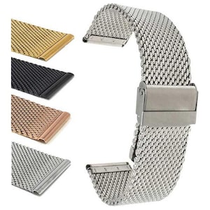 Bandini Mens Stainless Steel Mesh Band, Adjusting Metal Watch Strap, Milanese - 18mm, 20mm, 22mm, 24mm