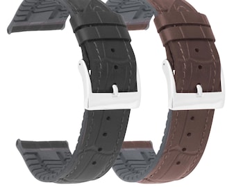 Bandini Hybrid Mens Hybrid Watch Band, Alligator Pattern Leather Watch Strap with Rubber Lining, Anti-Slip, Waterproof & Washable - 20mm