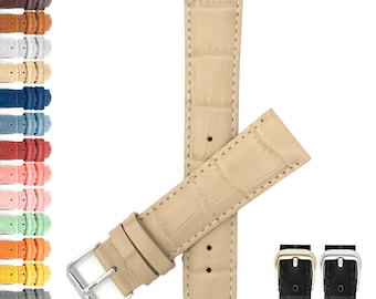 Bandini Leather Watch Band, Alligator Pattern Watch Strap - 12mm 14mm, 16mm, 18mm, 20mm