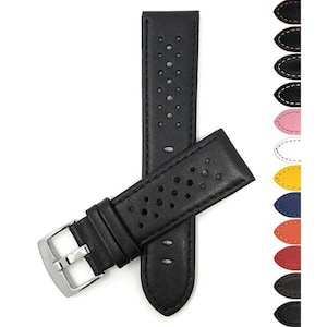 Bandini Mens Leather Rally Strap, Perforated Racing Watch Band, Standard & Extra Long (XL) - 18mm, 20mm, 22mm, 24mm
