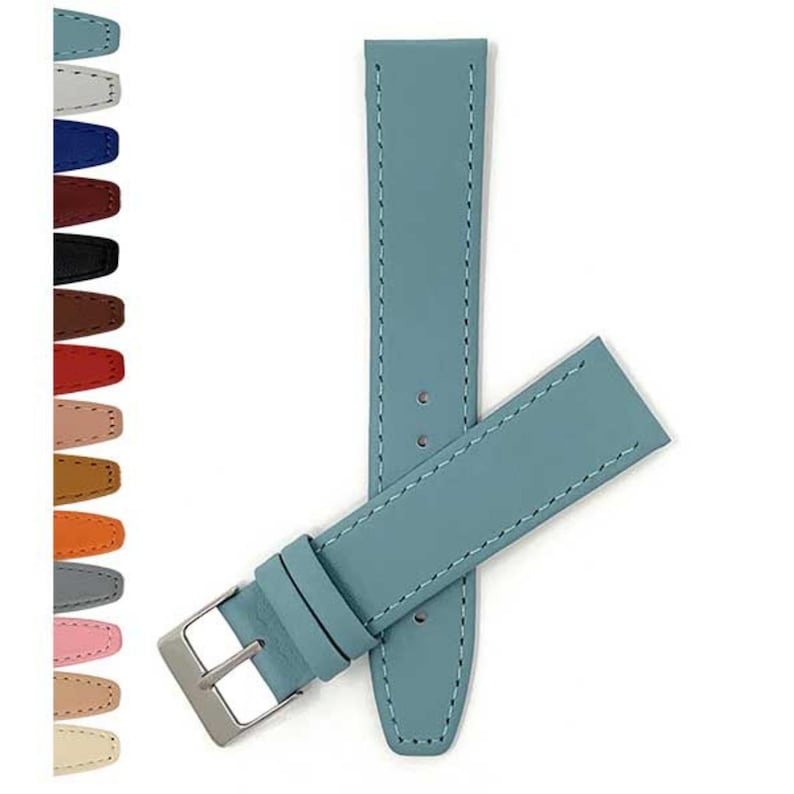 Bandini Thin Leather Watch Band Strap for Women and Men, Many Colors with Stitch zdjęcie 1