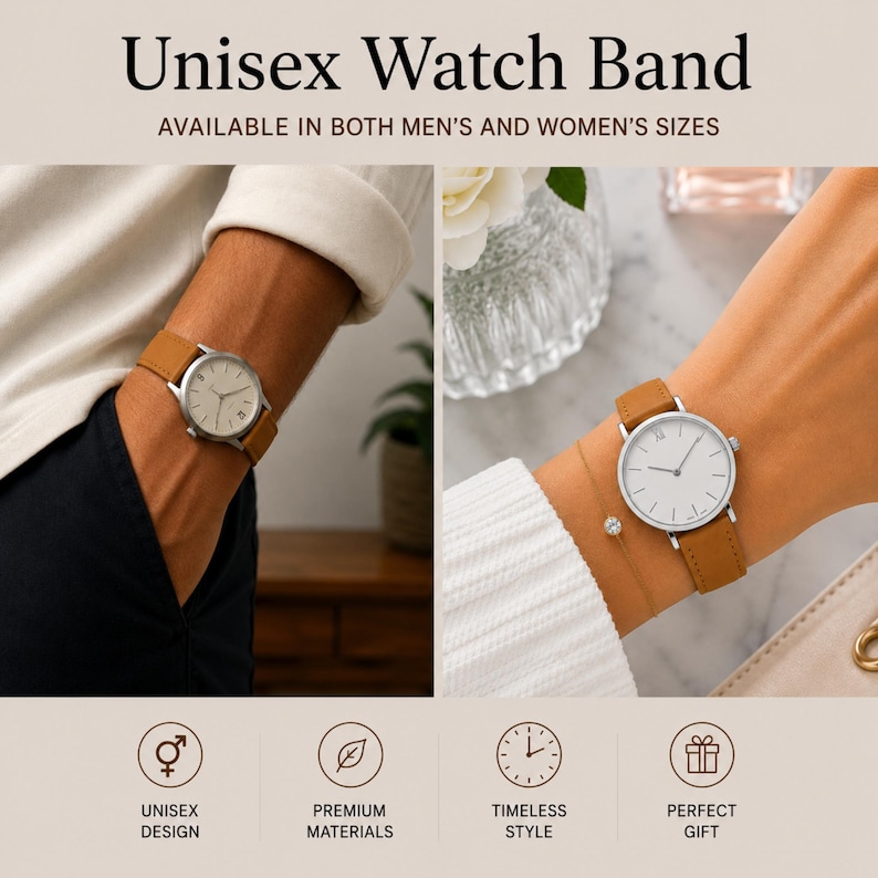 Bandini Thin Leather Watch Band Strap for Women and Men, Many Colors with Stitch zdjęcie 4