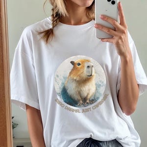 Funny unisex t-shirt with capybara design and “Zero Drama, Just Chillin” print, humorous cotton tee gift for animal lovers