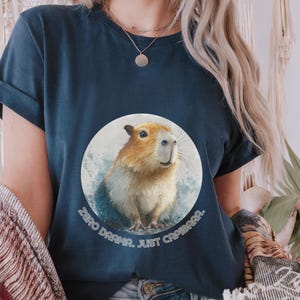 Funny capybara t-shirt with “Zero Drama, Just Chillin” print, unisex cotton tee, cool animal lover gift for adults