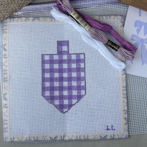 Purple Gingham Dreidel Needlepoint Canvas