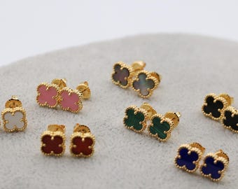 Sweet 10mm gemstone clover earrings 925 silver 18k gold plated