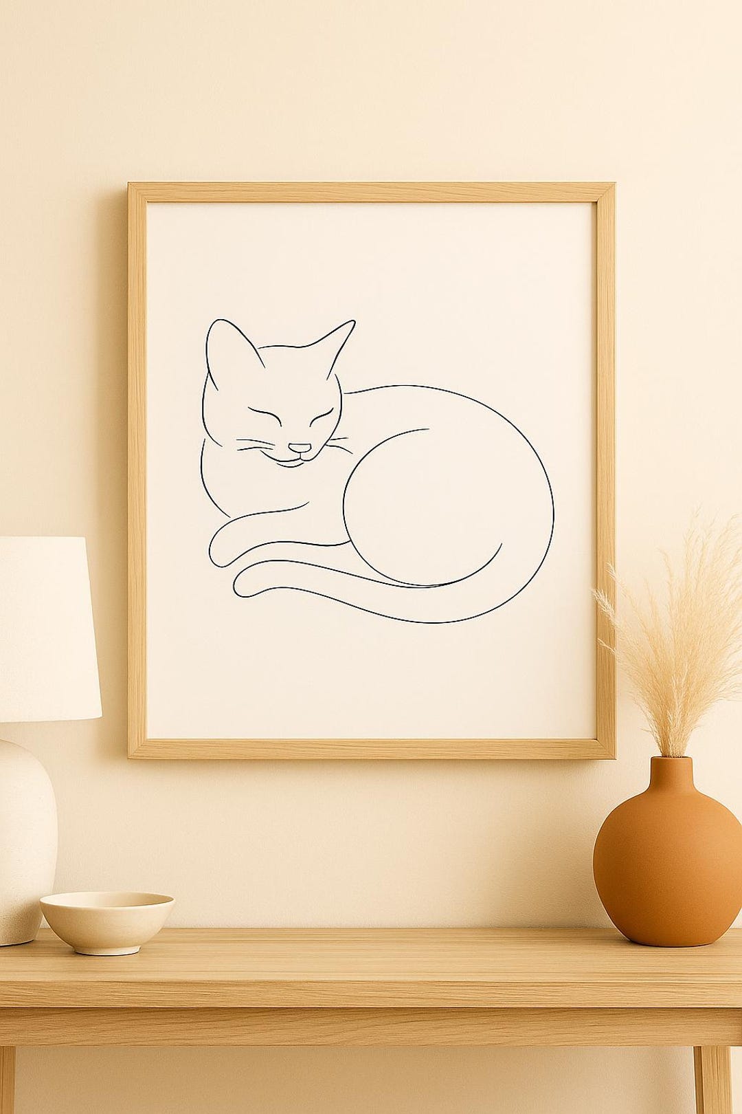 Minimalist Cat Line Art Print – Boho Modern Wall Decor | Sleeping Cat ...