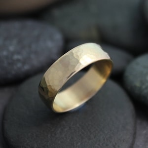 Hammered ** 6mm 14k Yellow Gold Band, 6mm Hammered Band, Textured Wedding Band, Handmade Solid Gold Band, Made to order Custom, Personalized