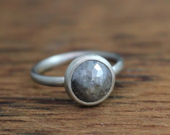 Pick your own diamond Rose Cut Gray Diamond Ring in 14k White Gold, 9mm Diamond, 2.47 carat Rose Cut Engagement Ring, One of a Kind,