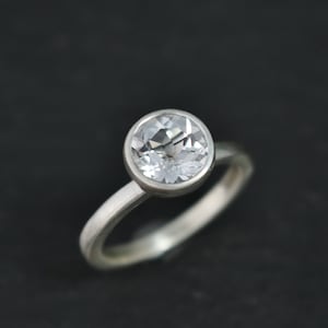 White Topaz Solitaire Ring in Sterling Silver, 8mm, Bezel Set, Peekaboo, Open Gallery, Stack, Stackable, Made to order in 3 to 5 days