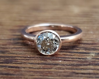 Moissanite peek a boo solitaire engagement ring solitaire 6mm old european cut round alternative engagement ring 14k rose gold, open bezel