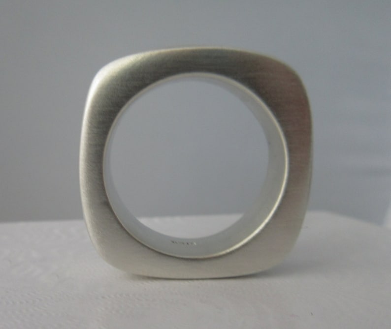 Silver ring Square Ring statement wedding band Chunky silver square ring organic look