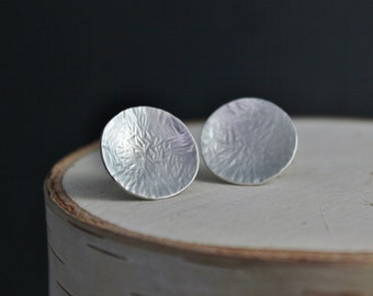 Sterling Silver Disc Earrings, Textured Studs, Circle Earrings, Recycled Silver, Big Silver Disc Studs, Ready to Ship Earrings