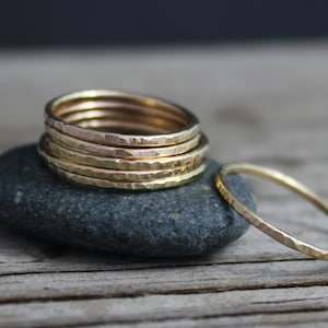 Solid 14k Yellow Gold Stacking Rings, Handmade Stacking Rings, Hammered Stack Rings, 1mm, Slim, Recycled Gold, Made to order