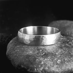 Hammered 14k White Gold Band, 5mm Wide Handmade Gold Band, Hammered Band, Wedding Band, EcoFriendly, Made to order Custom, Personalized