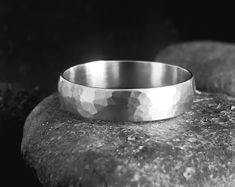 Hammered 14k White Gold Band, 5mm Wide Handmade Gold Band, Hammered Band, Wedding Band, EcoFriendly, Made to order Custom, Personalized