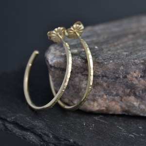 Hammered 14k Yellow Gold Hoop Earrings, Solid Gold Hoops, Hammered Gold Hoops, Minimalist Earrings, Medium Hoops, Ready to Ship Earrings