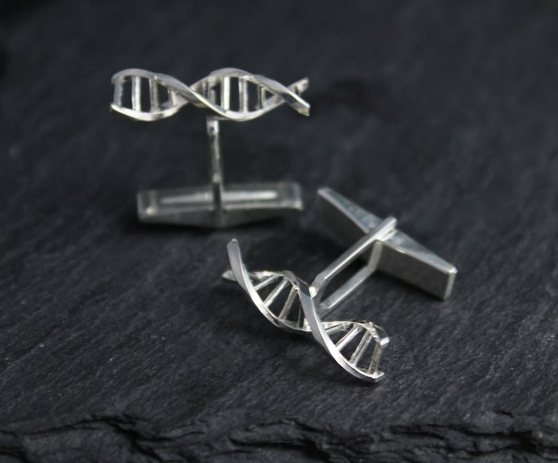 Double Helix DNA argentium silver cuff links sterling silver Dna jewelry Ready to Ship