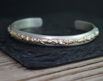 Silver and Yellow Gold Cuff Bracelet, Sterling Silver and 14k Yellow Gold, Fused Yellow Gold, Mixed Metals, Organic, Ready to Ship Bracelet