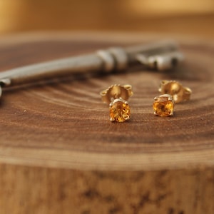 14k Yellow Gold Citrine Studs, Small Citrine Earrings, November Birthstone, 4mm Gemstone Studs, Ready to Ship