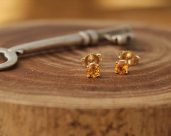 14k Yellow Gold Citrine Studs, Small Citrine Earrings, November Birthstone, 4mm Gemstone Studs, Ready to Ship